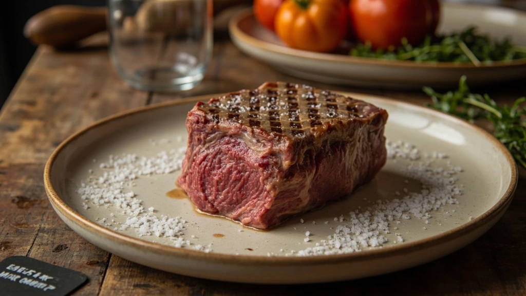 Dry-aged White Park sirloin with butcher's chalkboard label
