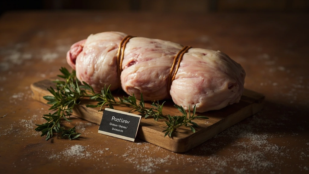 Rolled Portland mutton shoulder with chalkboard provenance tag