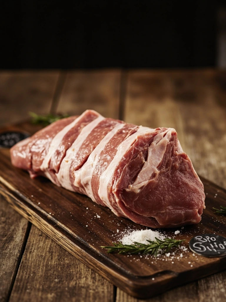 Bone-in Gloucester Old Spot pork shoulder on wooden board