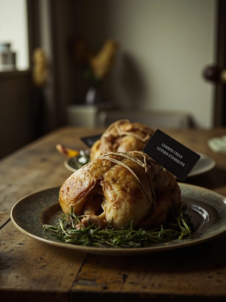 Free-range whole chicken trussed with herbs