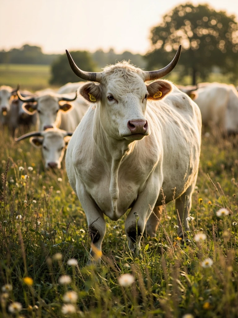 The White Park herd grazing a diverse summer ley in field fourteen.