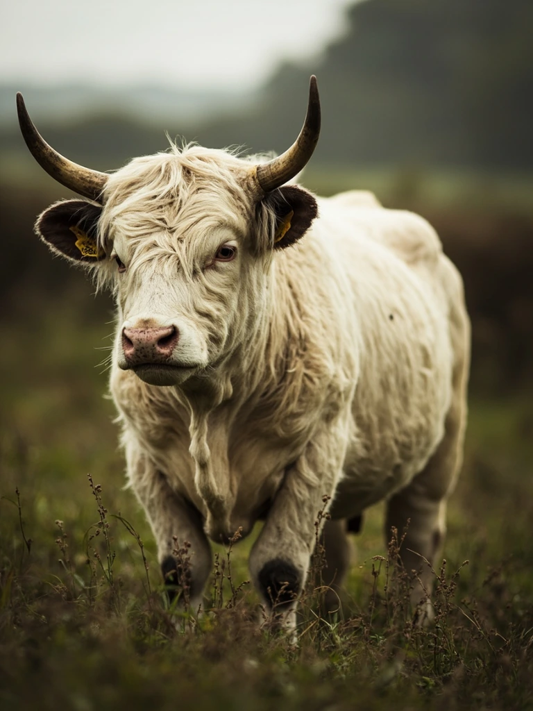 A White Park bull, one of the herd sires, photographed in field six.