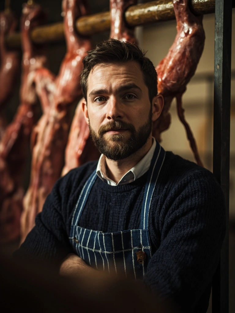 Portrait of Tom Halloran, head butcher and ex-Hawksmoor Spitalfields.