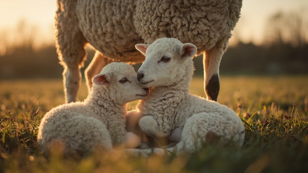 Portland lamb and ewe at first light during March lambing