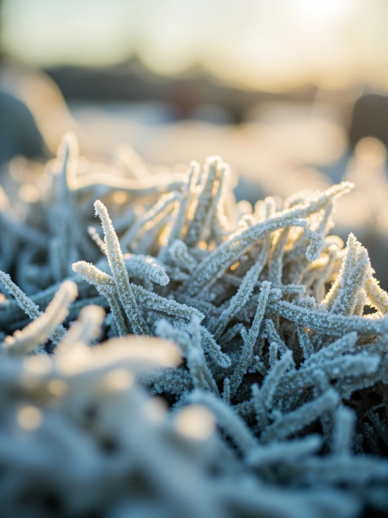 First hard frost on the stone walls, December